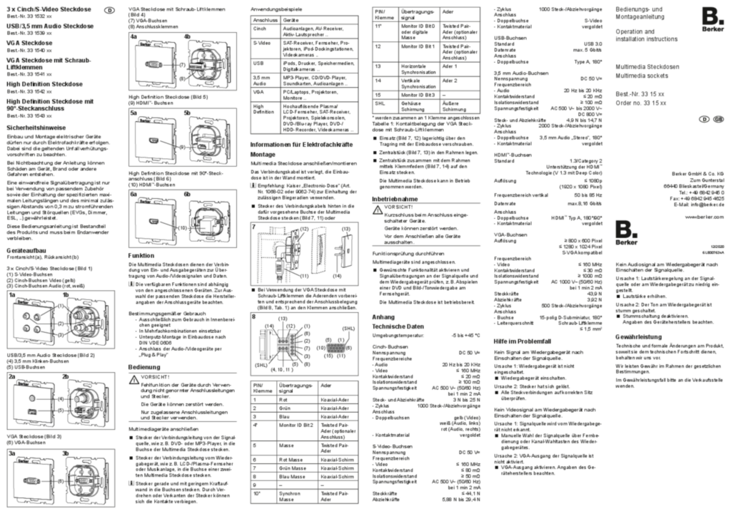 Afbeelding Manual for 33153xx-33154xx - Multimedia sockets (DE-EN, 2020-12) | Hager Belgium