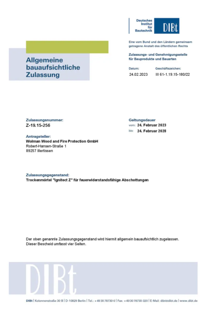 Bild Allgemeine bauaufsichtliche Zulassung (ABZ) für Brandschutz-Mörtel BSM Z-19.15-256 (Kabelabschottung, S90) | Hager Deutschland