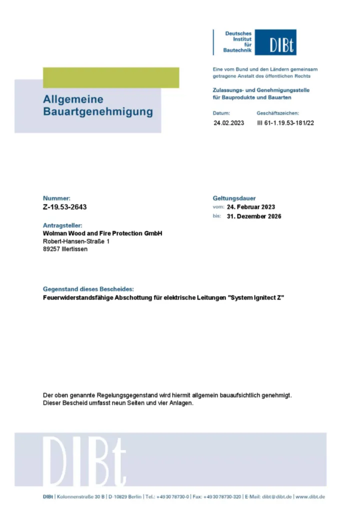 Bild Allgemeine Bauartgenehmigung (aBG) Zu Brandschutz-Mörtel BSM Z-19.53-2643 | Hager Deutschland