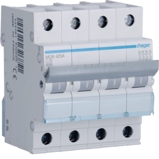 MUN425A - Interruptor automático magnetotérmico serie MU 4P 25A curva C 6KA