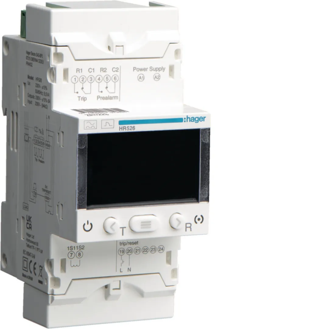HR526 - Fehlerstromschutz-Relais 30mA-30A mit Zeitverzögerung 50% Ausgang LCD Anzeige