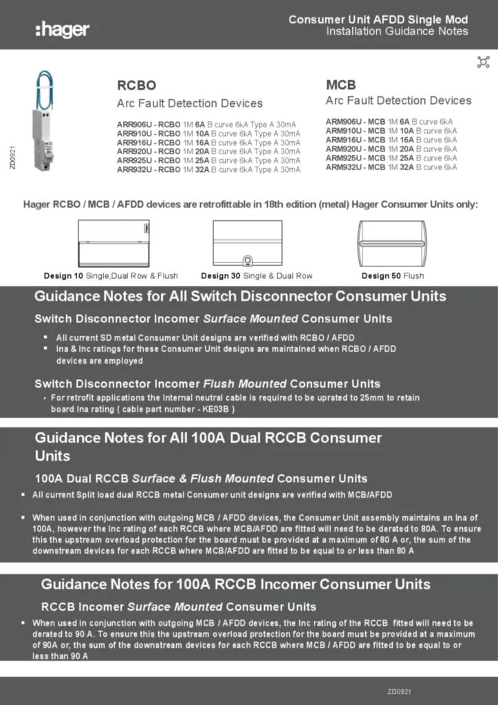 Image AFDD Consumer Unit Guidance Notes  | Hager