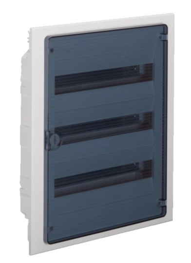 VF318TM - Small distributor,golf,flush,3row,IP40,54M,MS-terminal,N+PE,transparent door