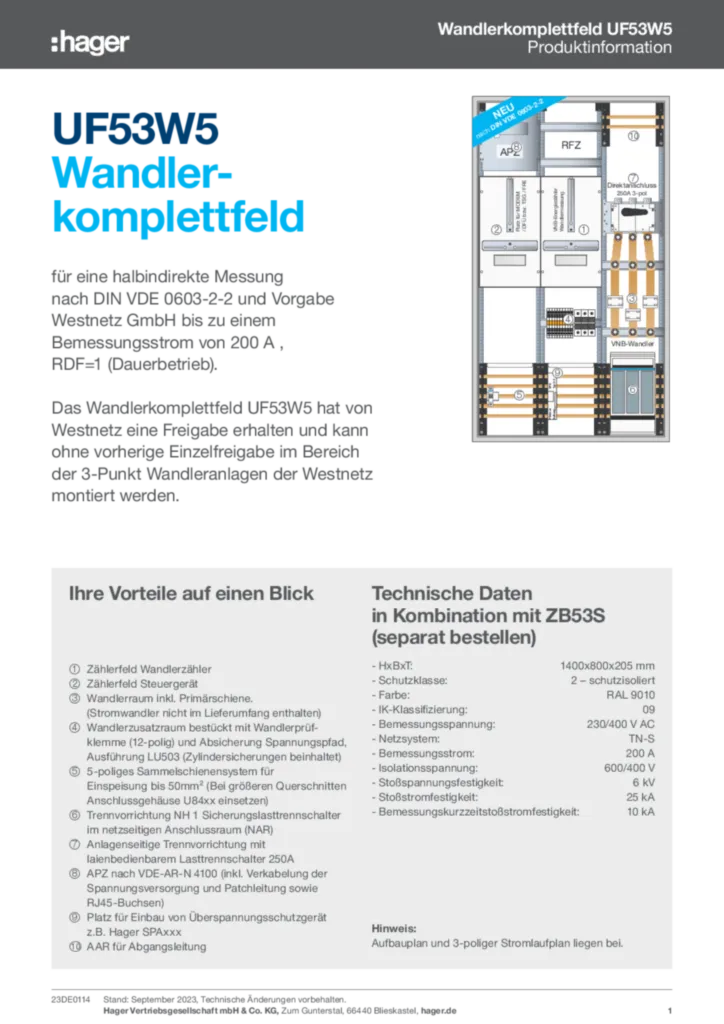 Bild PIN UF53W5 Wandlerkomplettfeld | Hager Deutschland