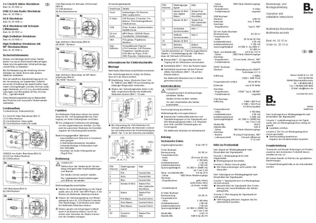 Afbeelding Manual for 33153xx-33154xx - Multimedia sockets (DE-EN, 2023-03) | Hager Belgium