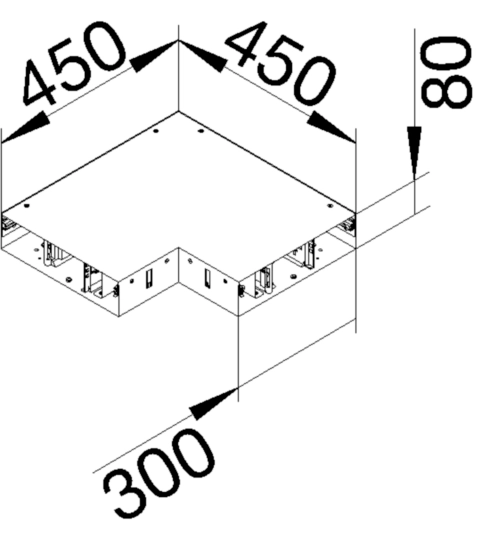 BKB30080531 - Flachwinkel tehalit BKB Unterteil Ausseneck für Bodenkanal 300×450×80mm
