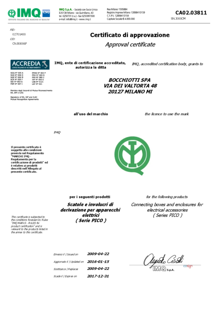 Immagine BOC_Produktzertifikat_IMQ_CA02.03811 | Hager Italia