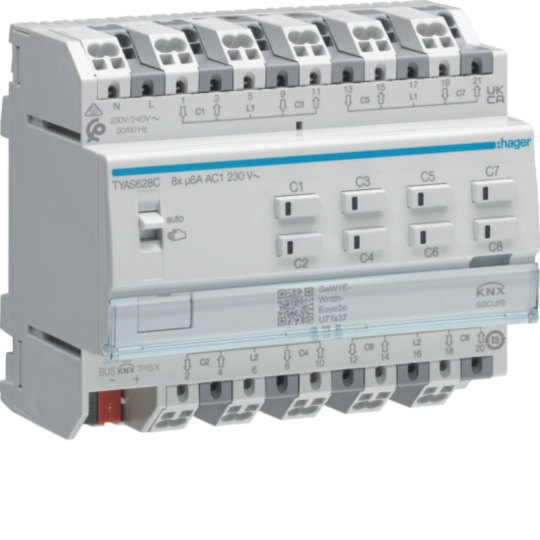 TYAS628C - Rolluik-/jaloezie-actor 8-voudig, KNX Secure, 230 VAC