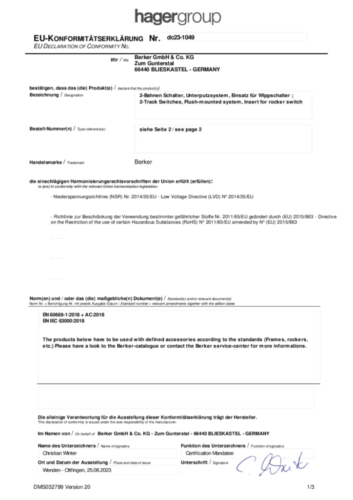 Image Declaration of conformity International 2023-08-25  | Hager