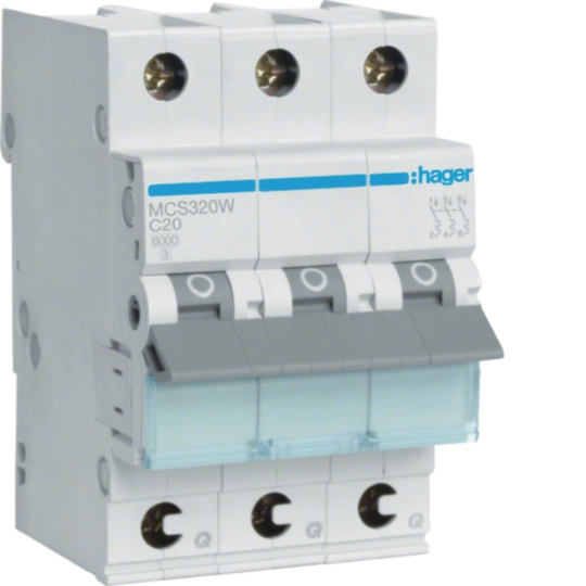 MCS320W - Dvärgbrytare snabbanslutning Quickconnect 3-polig 20 A med C-karakteristik 6kA