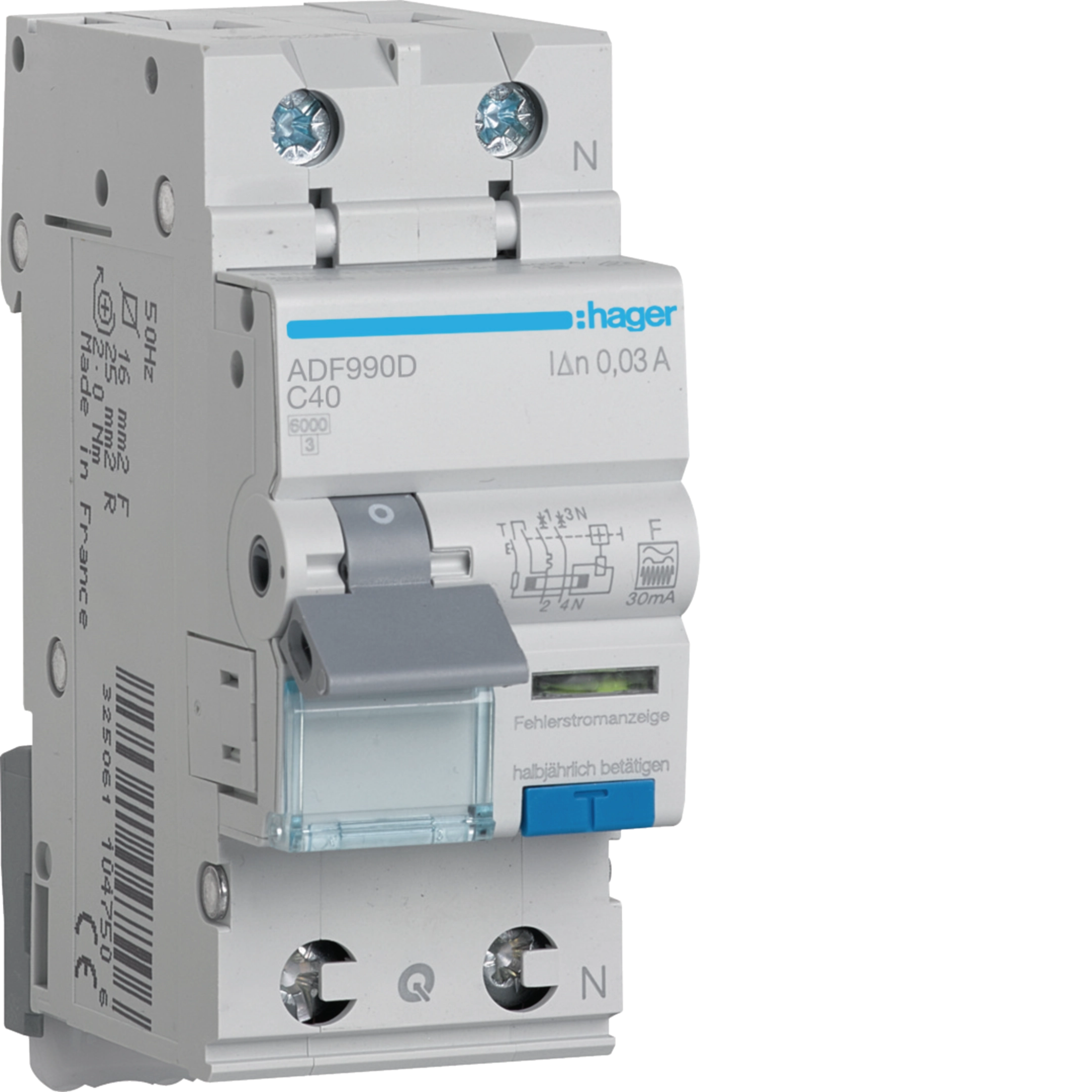 Fehlerstrom-Leitungsschutzschalter, FI/LS-Schalter 1P+N 6kA C-40A 30mA Typ F QC