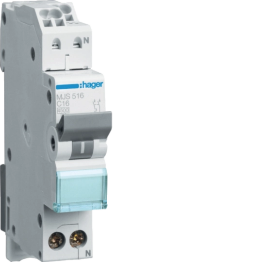 MJS516 - Installatieautomaat 1p+N 16 A C-karakteristiek 4,5 kA, quickconnect