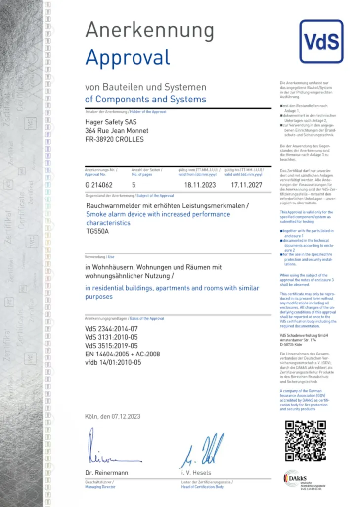 Afbeelding VdS certificate (DE, EN) | Hager Belgium