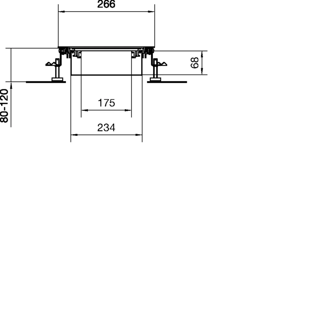 BKW250080 - Vloergoot bovenliggend open, bodembak staal 250x(80-120)mm droge reiniging
