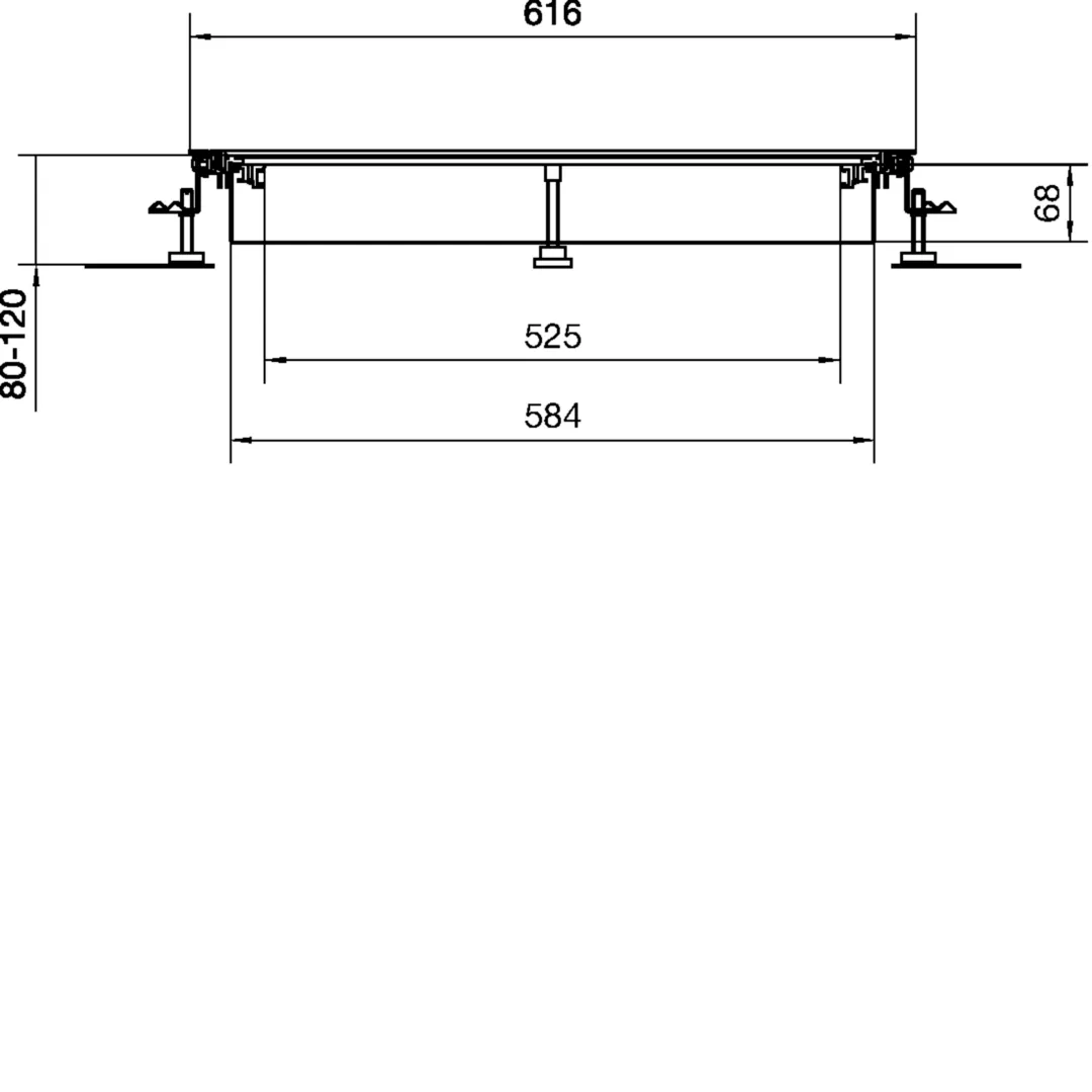 BKW600080 - Vloergoot bovenliggend open, bodembak staal 600x(80-120)mm droge reiniging
