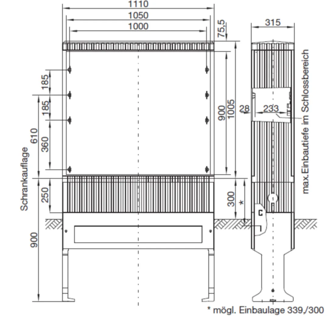 ZAL64U - Polyester verdeelkast, gr. 2, Univers N, 1005x1110x315 mm