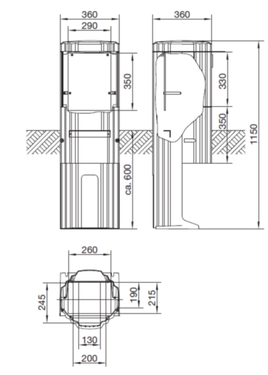 ZAL115P - Verteilersäule Baureihe 115 rund, mit MP 350x260mm und Stecktür,1150x360mm