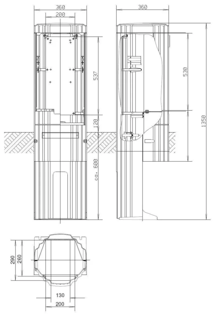 ZAL135PA - Verteilersäule, Baureihe 135, Montageplatte (200mm x 537mm), Festplatzausschnitt
