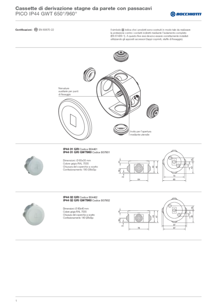Immagine Disegni quotati Cassette di derivazione Pico IP44 GWT | Hager Italia