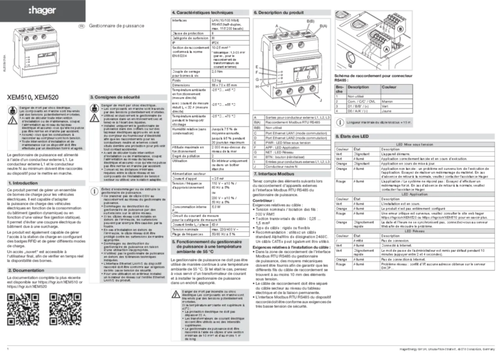 Image QUICK GUIDE XEM510/XEM520 | Hager France