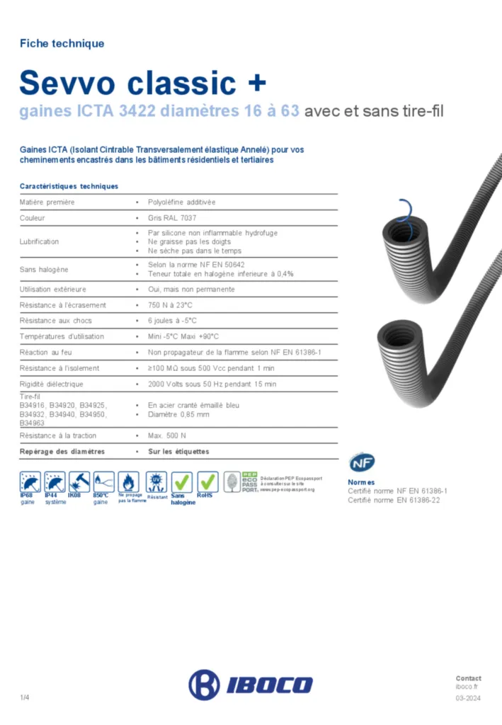 Image Fiche technique gaines ICTA 3422 Sevvo classic + | Hager France