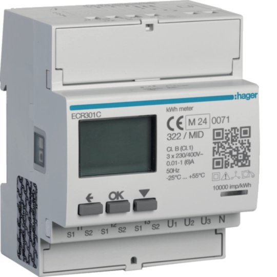 ECR301C - Compteur d'énergie AMD HA ECR301C 3P indirect x/5A Modbus MID imp.+exp.2T+8T