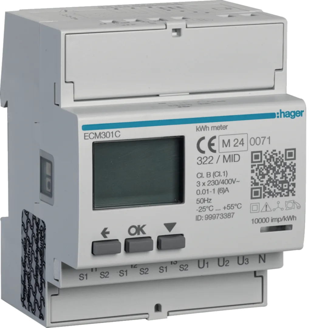 ECM301C - Compteur triphasé via TI 1A ou 5A 4M MBUS MID