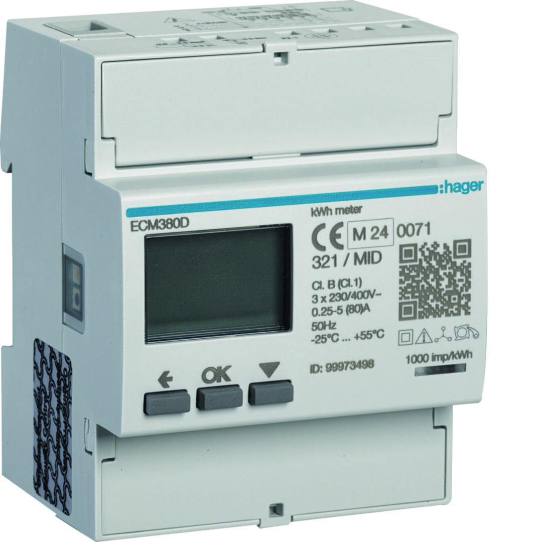 Fogyasztásmérő 3F impulzusadós LCD MID M-Bus 80A direkt elektronikus 92-276V 160-480V/ ECM Hager