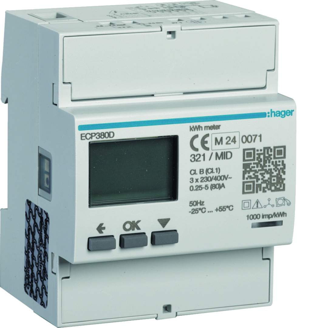 Fogyasztásmérő 3F impulzusadós LCD MID 80A direkt elektronikus 92-276V 160-480V/ 4M ECP Hager