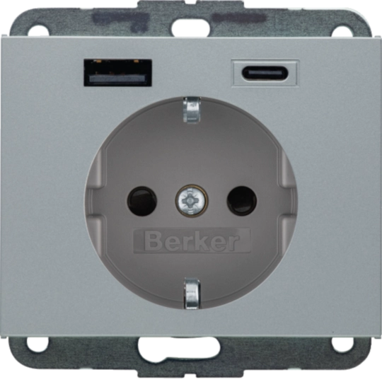 Steckdose SCHUKO/USB AC 20W PD K.x, alu matt, lackiert