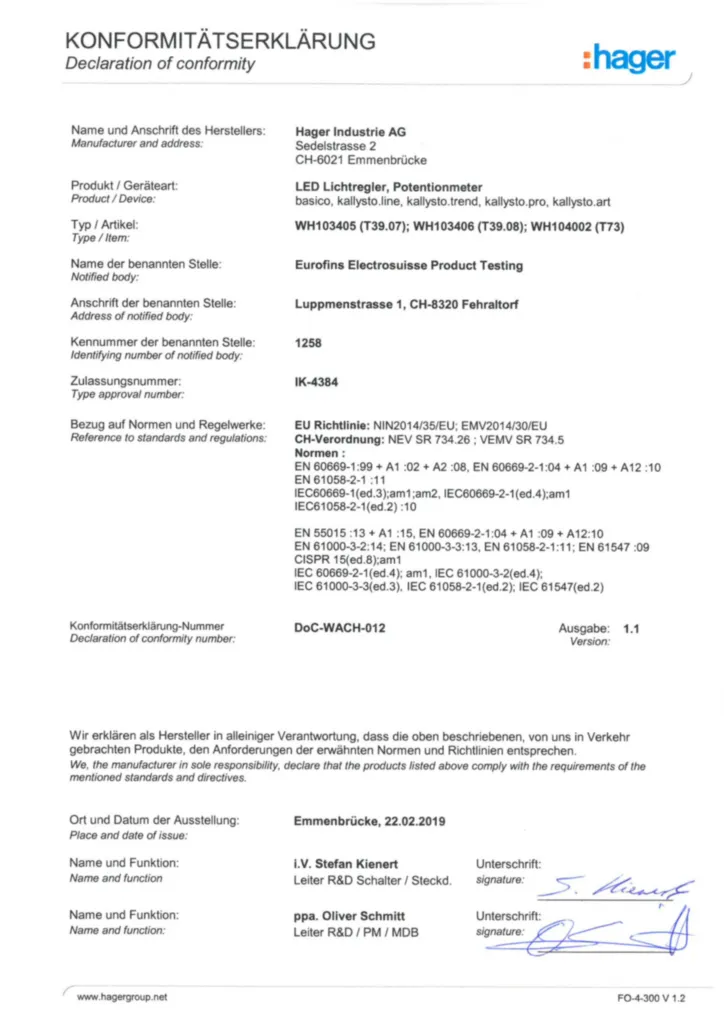 Image Eu Declaration of Conformity | Hager Suisse
