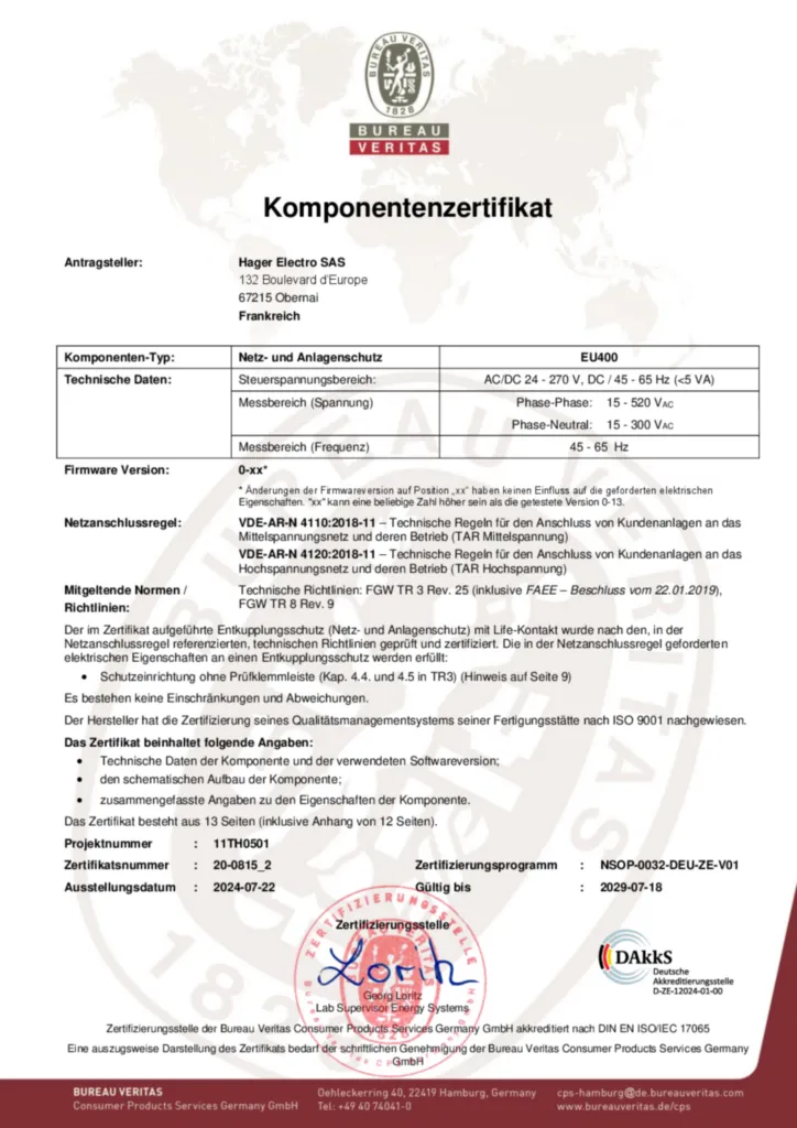 Image Komponentenzertifikat | Hager Suisse