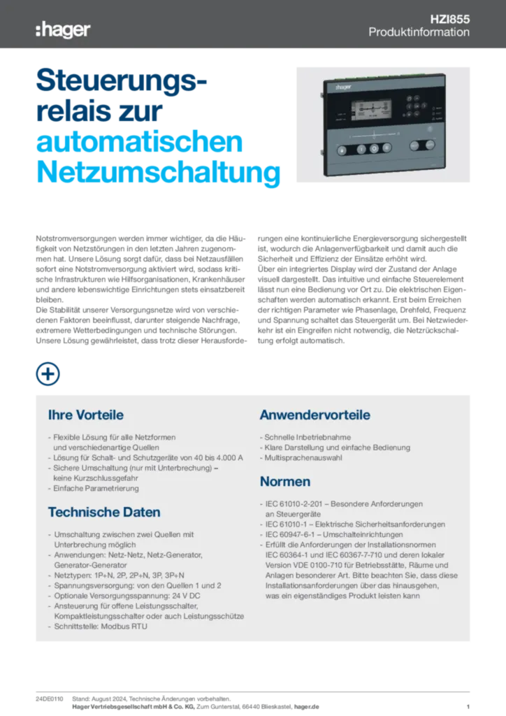Bild Steuerungsrelais zur automatischen Netzumschaltung | Hager Deutschland