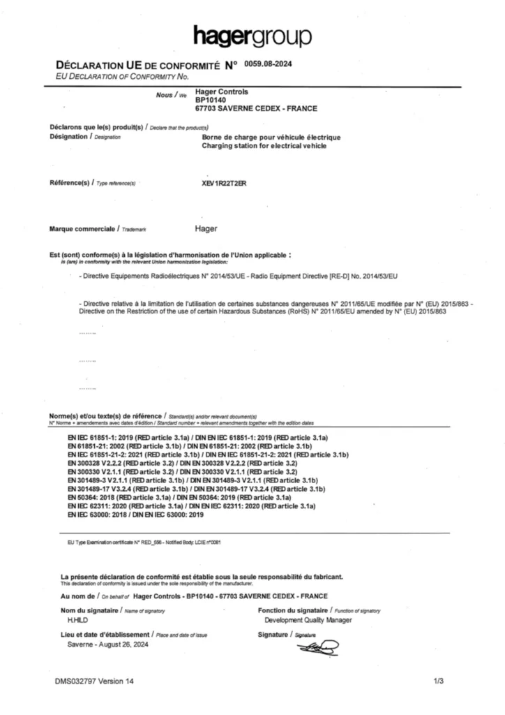 Bild Konformitätserklärung fr-FR 2024-08-28 | Hager Deutschland