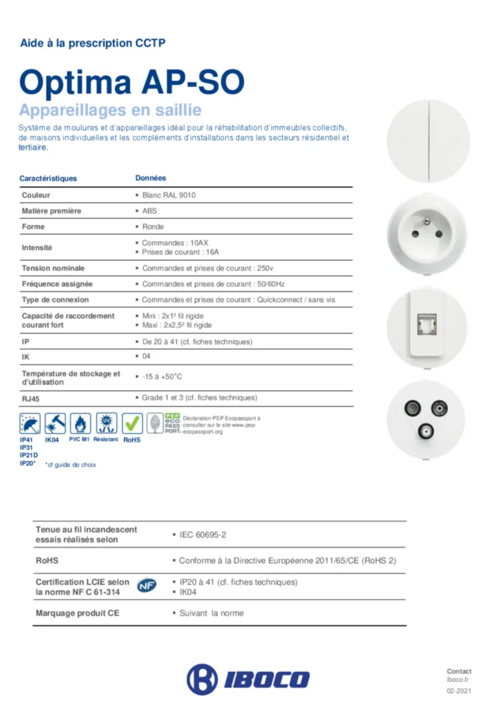 Image CCTP appareillages en saillie Optima | Hager France