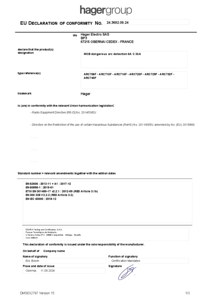 Image EU Declaration of Conformity | Hager France