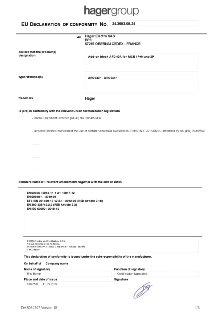 Image EU Declaration of Conformity | Hager France