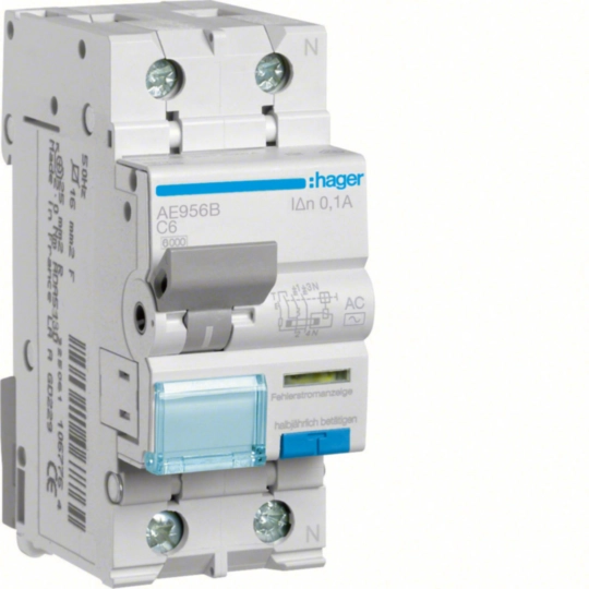 AE956B - RCBO 1P+N 6kA C-6A 100mA AC Class