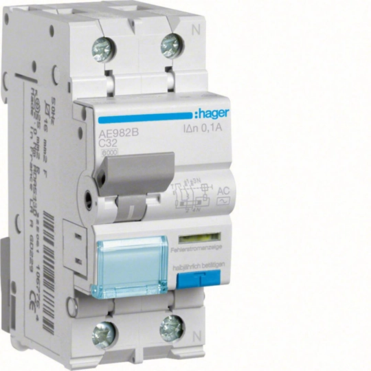 AE982B - RCBO 1P+N 6kA C-32A 100mA AC Class