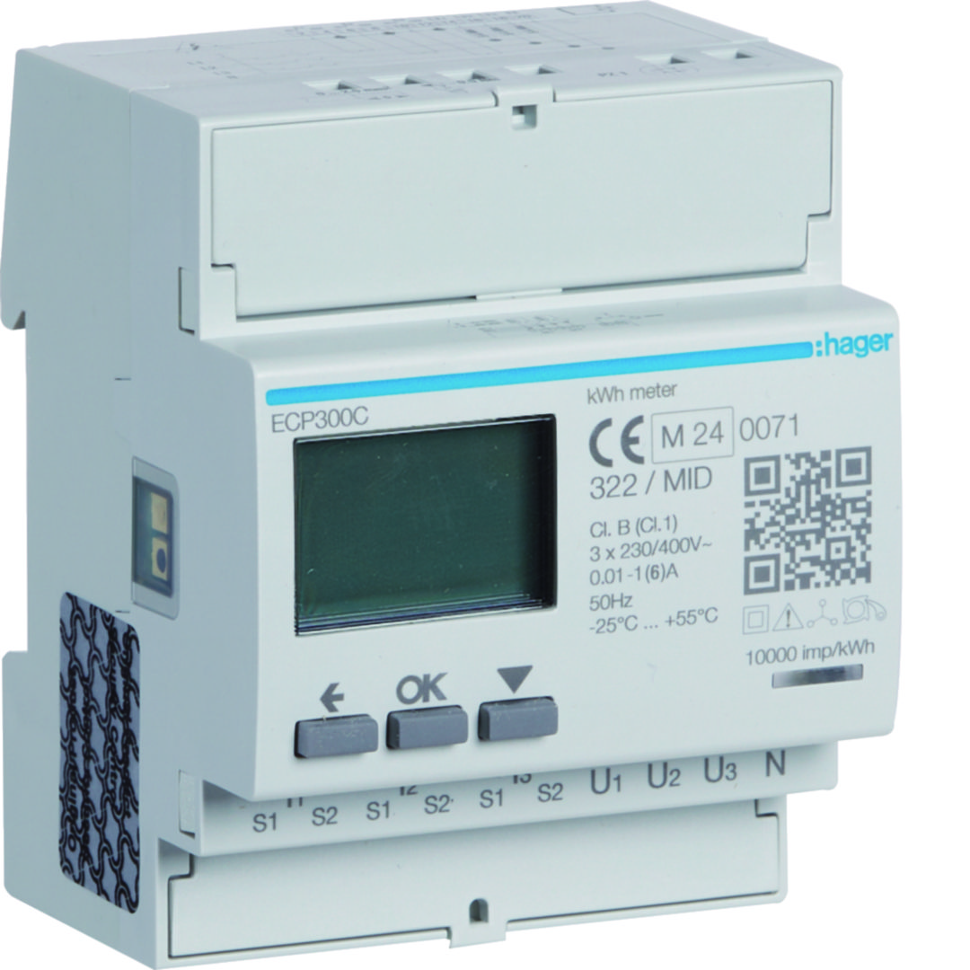Fogyasztásmérő 3F impulzusadós LCD MID 5A áramváltós elektronikus 92-276V 160-480V/ 4M ECP Hager