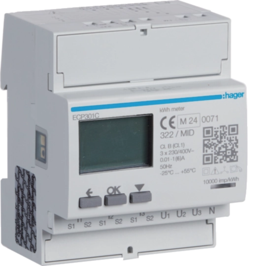 ECP301C - REG-Energiezähler HA ECP301C 3P indirekt x/5A Impuls S0 MID Import+Export 2T