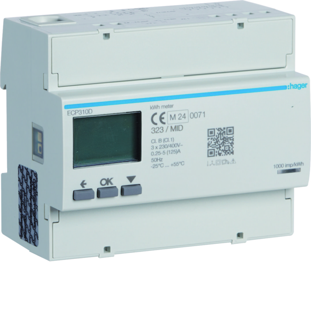 Fogyasztásmérő 3F impulzusadós LCD MID 125A direkt elektronikus 92-276V 160-480V/ 6M ECP Hager