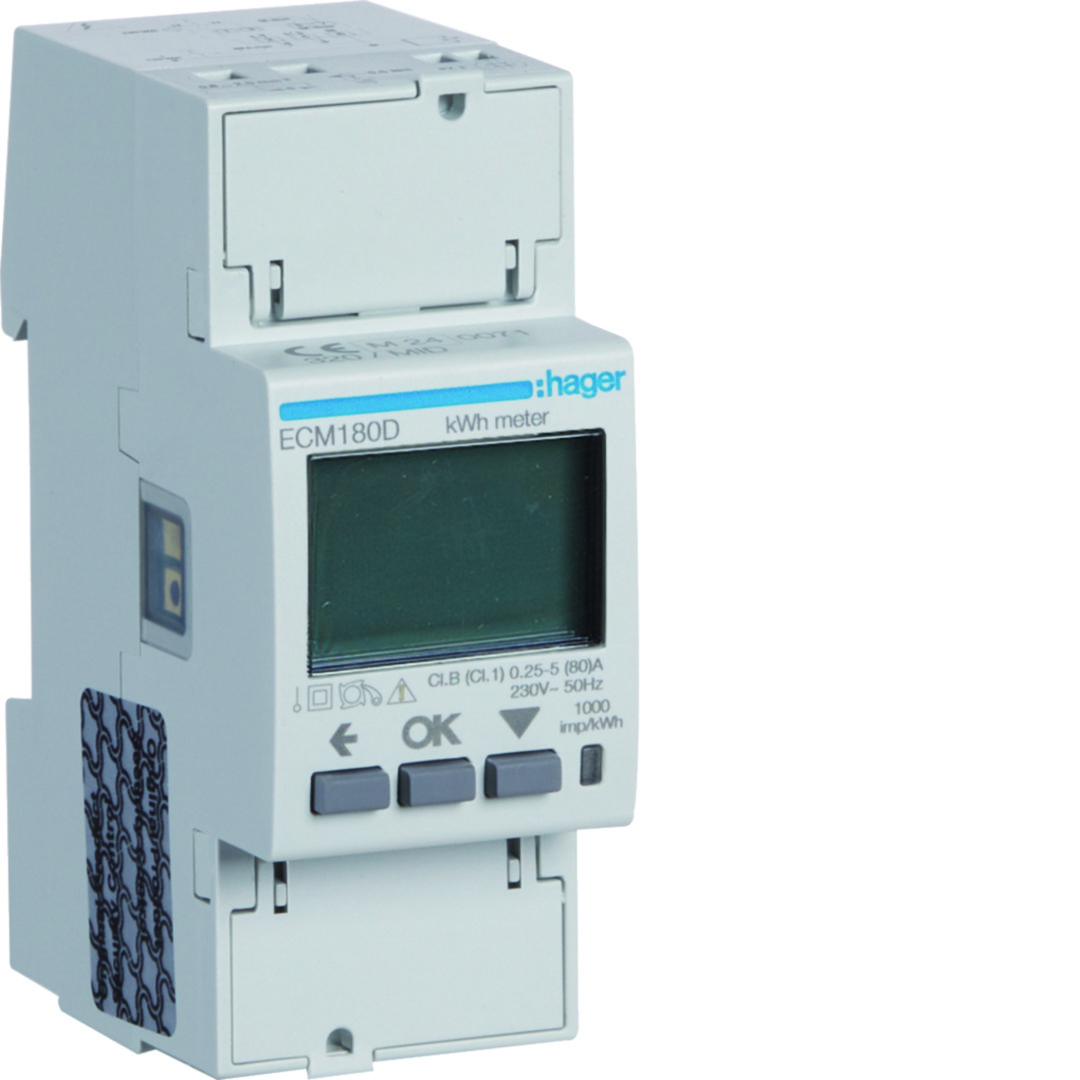 Fogyasztásmérő 1F impulzusadós LCD MID M-Bus 80A direkt elektronikus 92-276V 1-fázis 2M ECM Hager