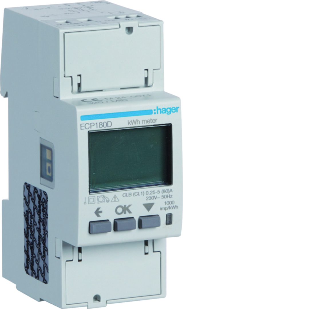 Fogyasztásmérő 1F impulzusadós LCD MID 80A direkt elektronikus 92-276V 1-fázis ECP Hager