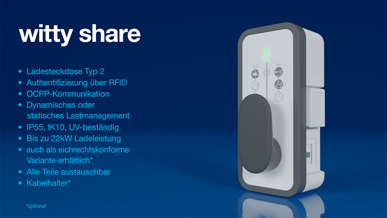 XEV1R22T2 - Ladestation / Ladesteckdose witty share bis 22kW, OCPP für Lastmanagement, RFID