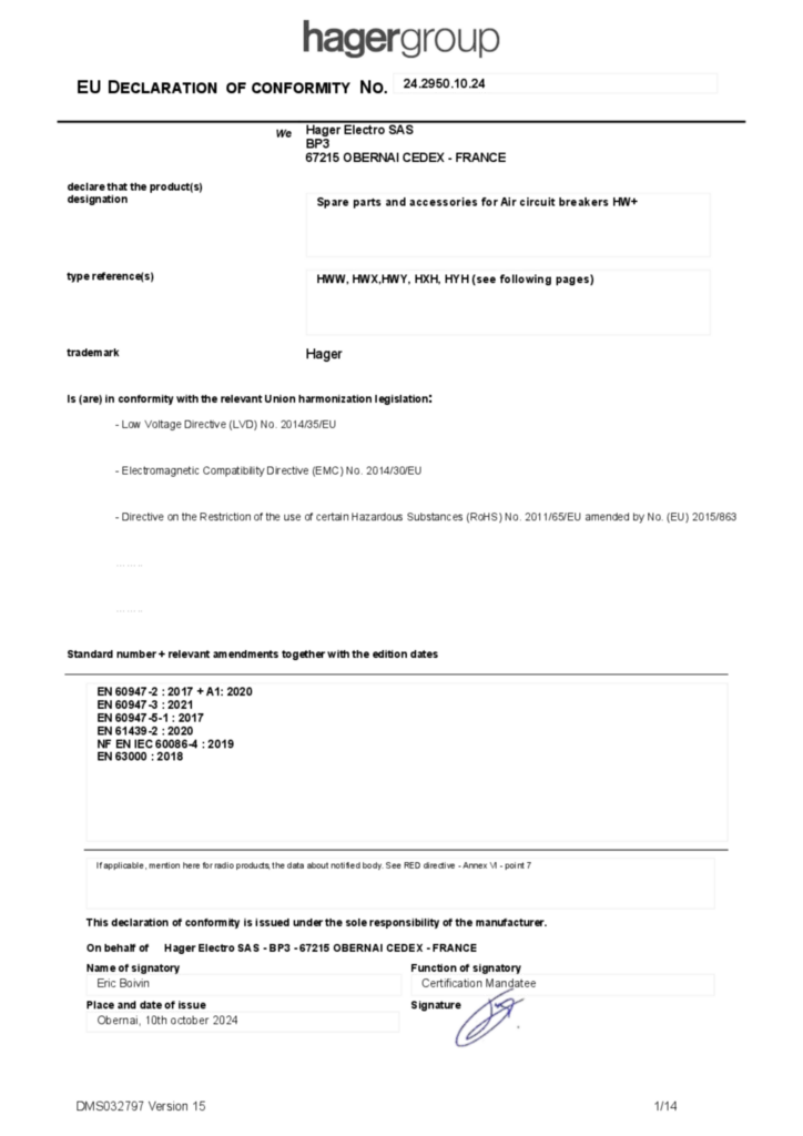 Image Déclaration de conformité en-GB 2024-10-10 | Hager Suisse