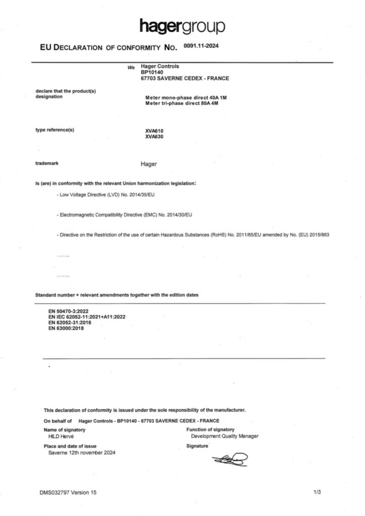 Imagen Eu Declaration of Conformity | Hager España