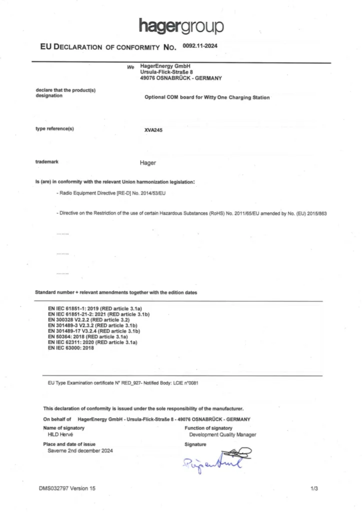 Image EU Declaration of Conformity | Hager Suisse