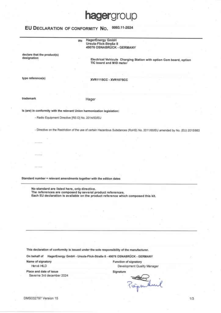 Image EU Declaration of Conformity | Hager France