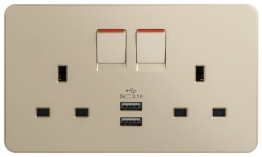 WGDS213SUSBEG - 13A TWIN SWITCHED SOCKET+2 USB, EG